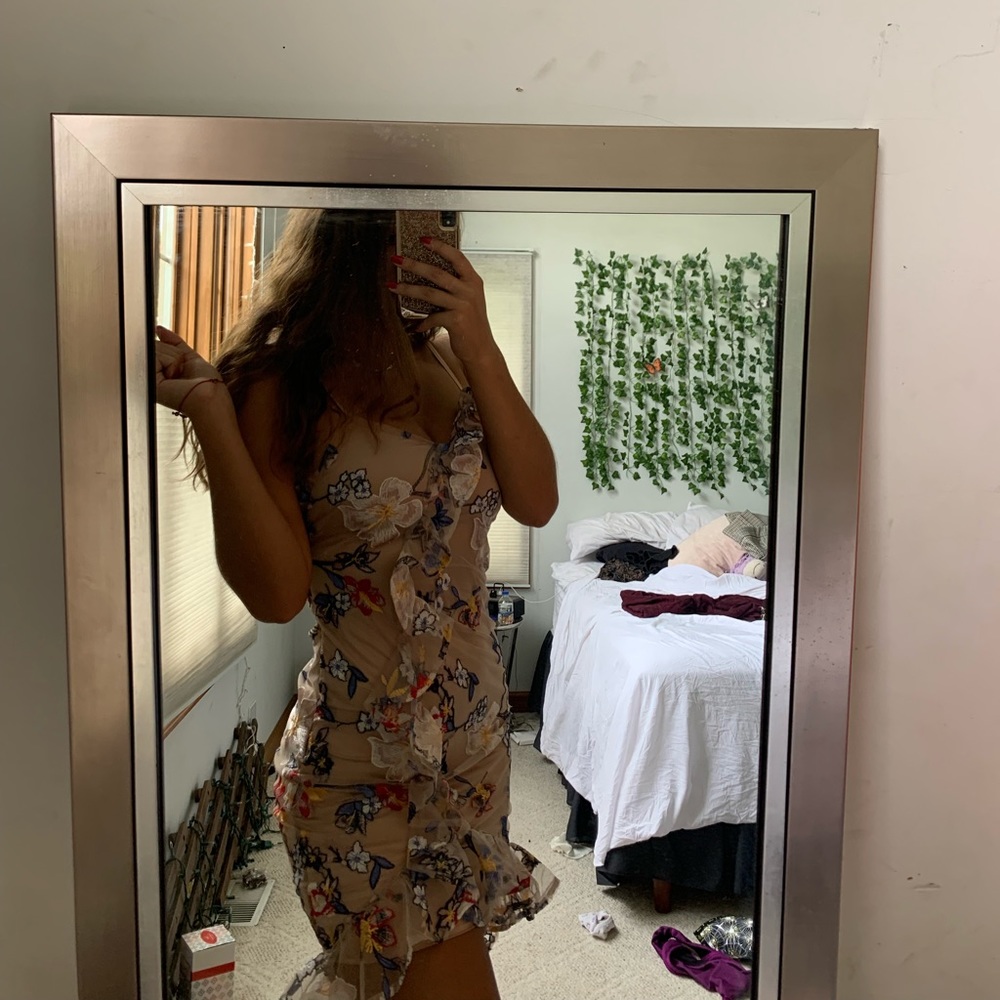 A.b.s. Collection Floral embroidered nude dress